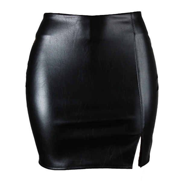 Basic, hög midja, konstläder Bodycon Mini Pencil Kjol för kvinnor black M