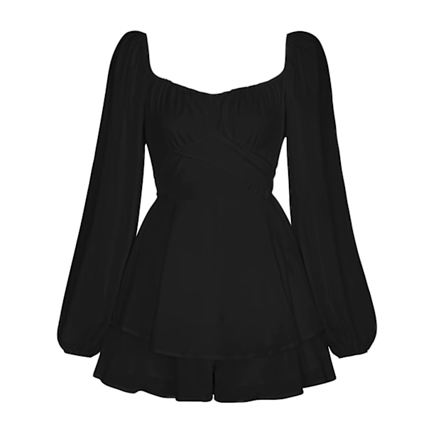 Lanternärm för kvinnor Långärmad Strappy Jumpsuit Black M