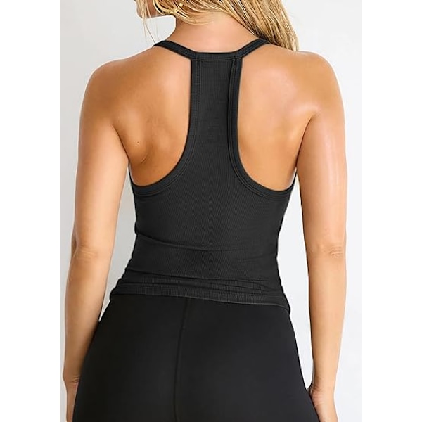 Naisten Racerback Perus Toppi Camisole V-kaula-aukko Slim Fit Ribbineulos Hihaton Black S