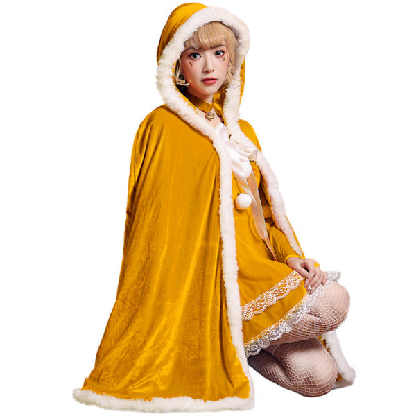 Kvinnor jul Fru Santa Claus mantel Xmas kostym mantel yellow