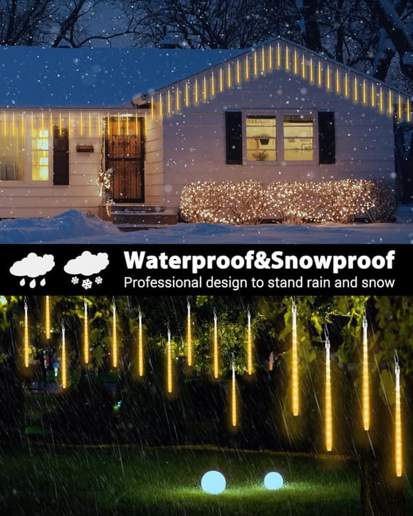 Regn Drops Lys, LED Meteorskur Lys 8 Rør Warm White