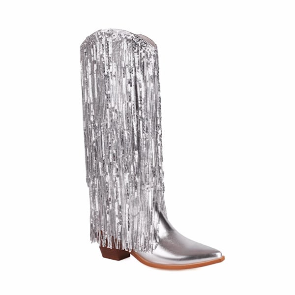 Säteilevät Metallinhohtoiset Cowboy-saappaat Naisille Silver 34
