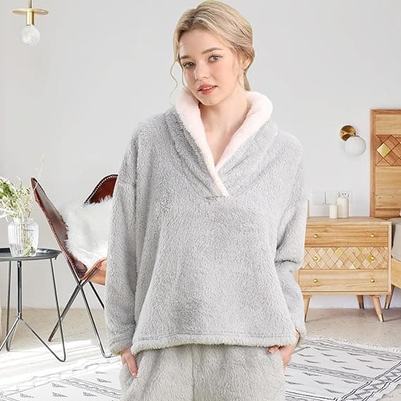 Mjuk och mysig ulltröja pyjamasset för kvinnor Gray M