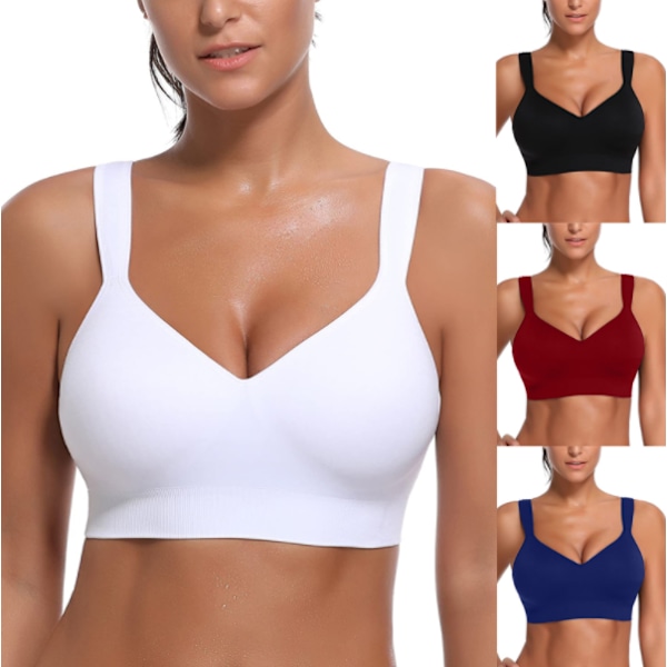 Dame Elastisk Solid Farve Sports-BH Seamless Yoga-BH White M