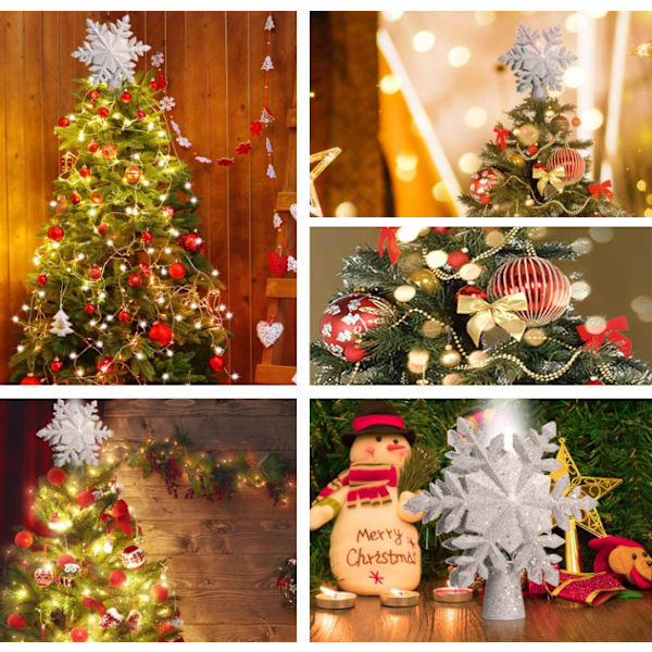 3D Hollow Glitter Lighted Gold Snow Tree Topper silver Snowflake