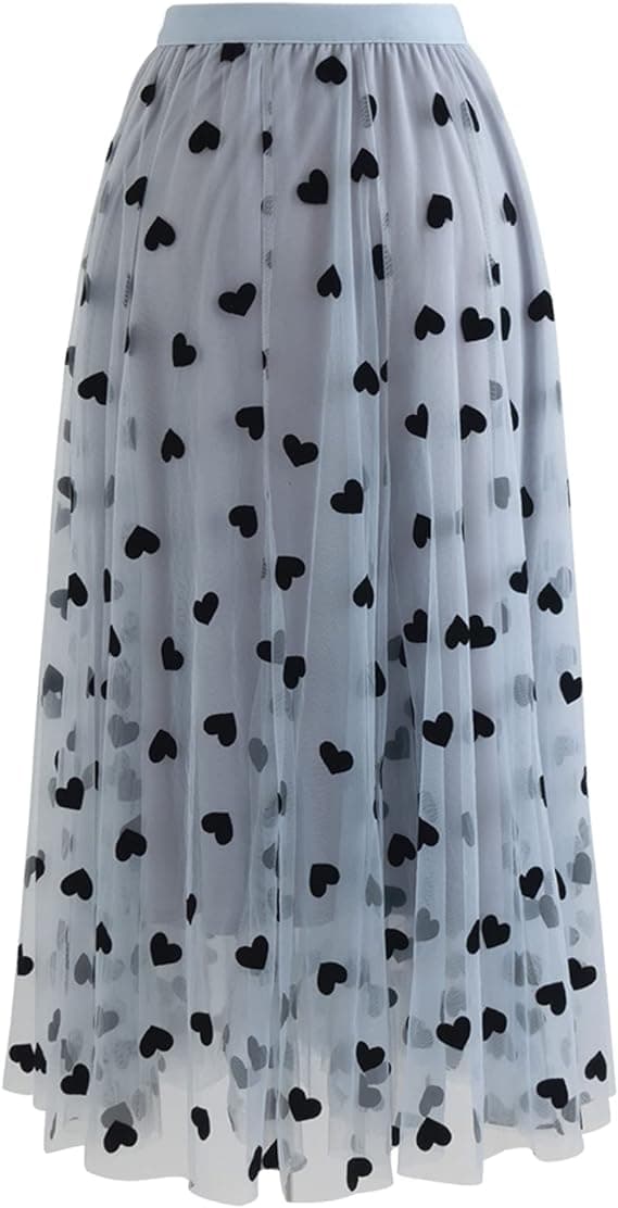 Dame Sort 3D Posy Dobbeltlags Mesh Midi Skørt Blue S