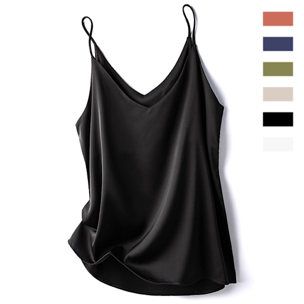 Naisten Slim V-kaulainen Satiini Camisole Liivi Black 2XL