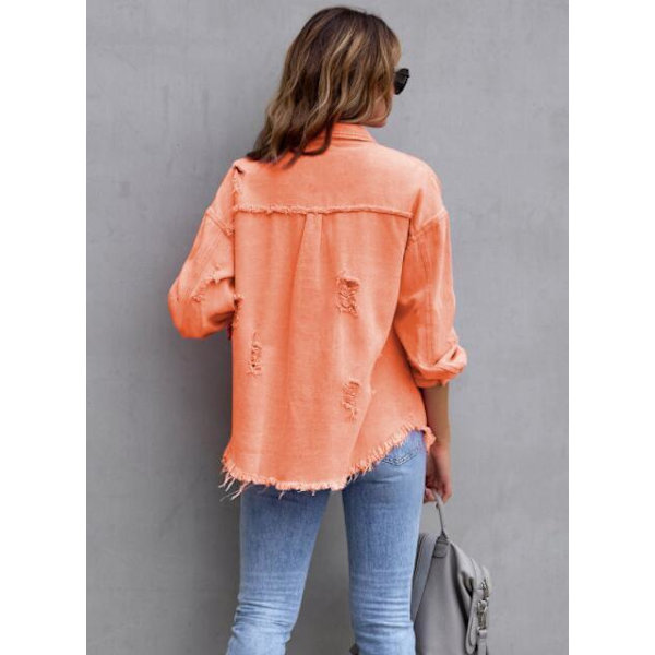 Mid-længde Hul Løstsiddende Denimjakke Kvinde Orange L
