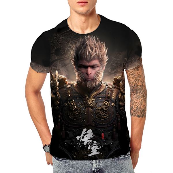 T-shirt til mænd og kvinder, kortærmet, 3D Monkey King, Wu-Kong Q4 M