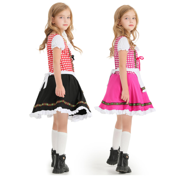 Traditionell tysk bayersk Dirndl Oktoberfest klänning för flicka Pink XL