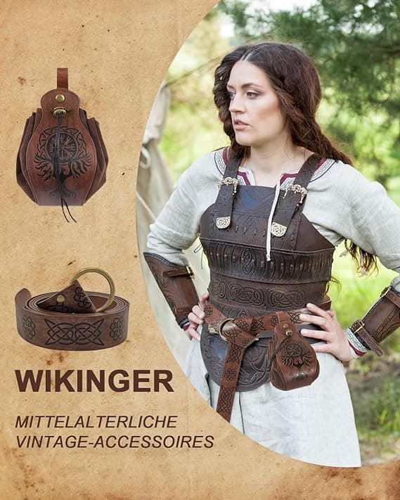 Vikinge-stil middelalderbælte med taske til Halloween-kostumer Black 3