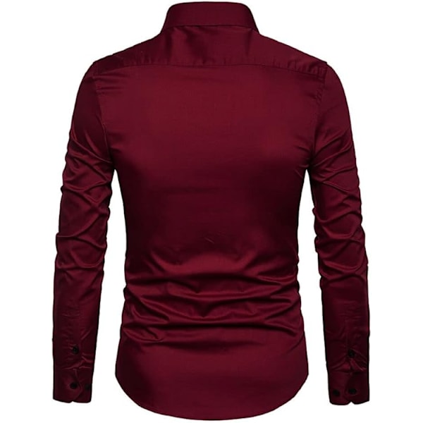 Miesten Slim Cotton Pitkähihainen Napit-Paita Red L