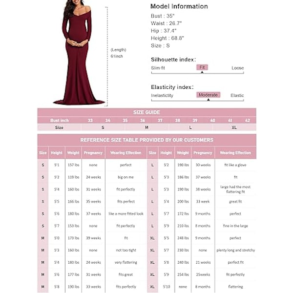 Maternitykjole til kvinder med off-shoulder og V-udskæring Burgundy red M