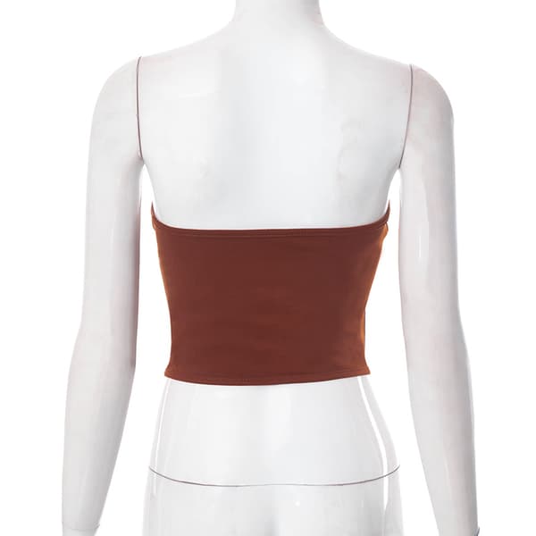 Mesh Bustier Strapless Åpen Rygg Crop Top for Kvinner Brown L
