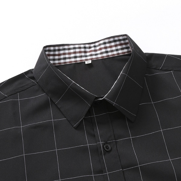 Rutig långärmad herrskjorta för företag black XL