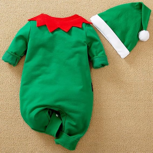Babykläder för pojkar och flickor, Jultomten Kostym, 1:a Juloutfit med Hatt, Storlek 0-24 Månader Green 90