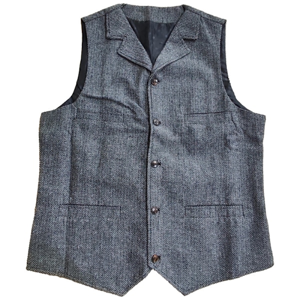 Herre Vest Veste Tweed Retro V-Hals Ull Herringbone for Prom Silver S