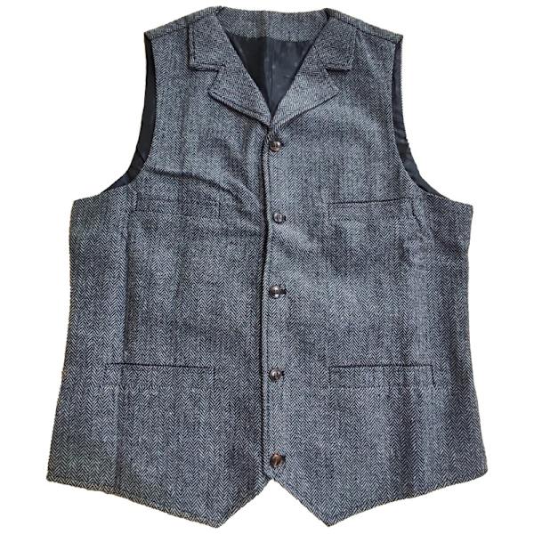 Herringbone tweed väst för män, retro V-ringad ull väst för bal Grey L