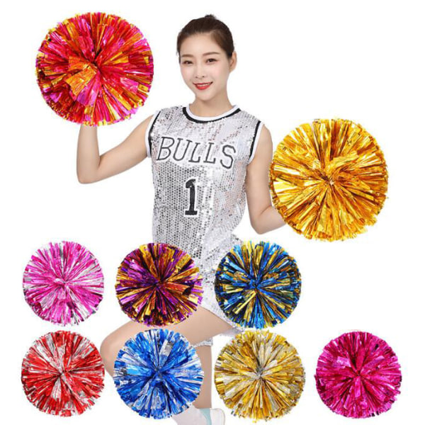 2 stk. Metalliske Pompoms for Cheerleading pink silver