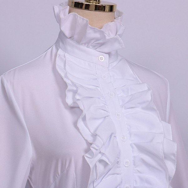 Dam Blus i Viktorianisk Stil, Långärmad, Gotisk Topp White S