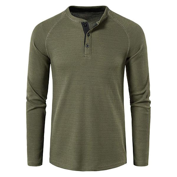 Hettegenser med lange ermer og knappestolpe for menn, ensfarget Army Green M