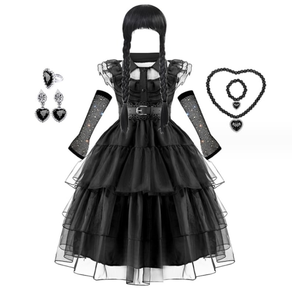 Onsdags Addams Dress Girls Kostym för Halloween Cosplay Party Princess Dress 150