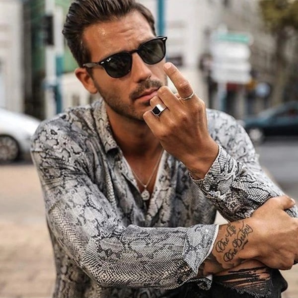 Herrar Hipster Ormhudds Mönstrade Långärmade Strandskjortor L