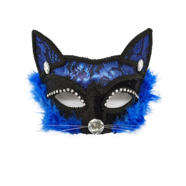 Maskeradmask Black Cat Lace Mask blue