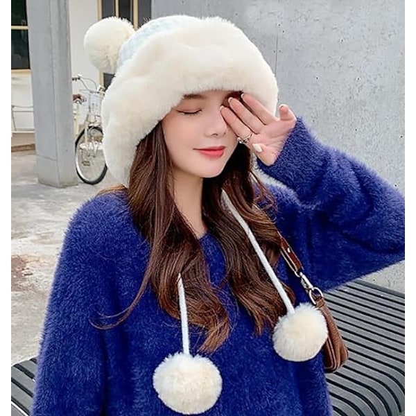Dames Vinter Fluffy Knit Beanie White