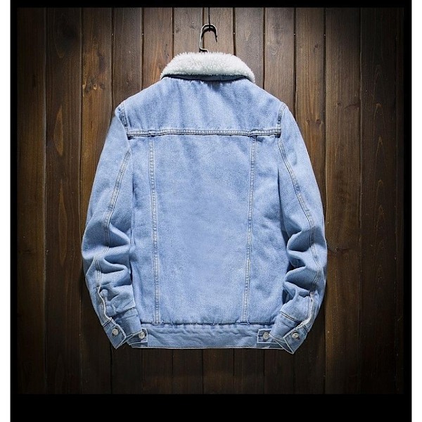 Mænds Lapel Sherpa Fleeceforet Tyk Denim Jean Trucker Jakke Frakker Light Blue S