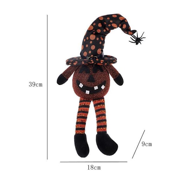 Halloween-kääpiö LED-valolla, hohtava hämähäkkielf-koriste Orange