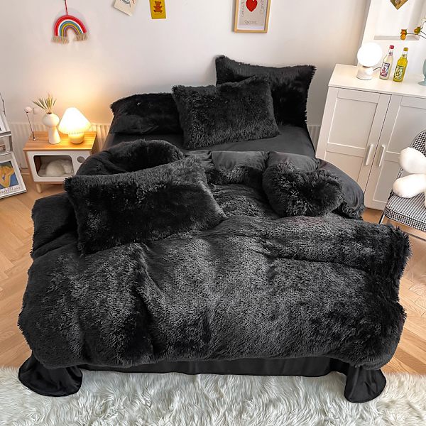 Lyx Ultra Soft Shaggy Crystal Velvet Sängkläder Set 3 delar black 2m