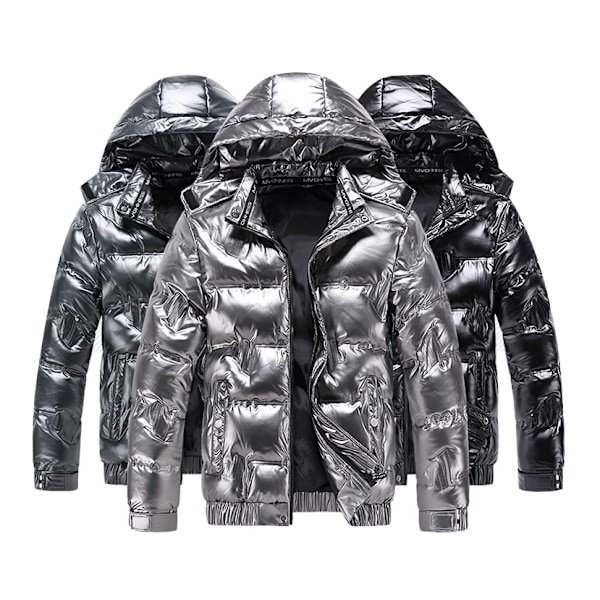 Vinter vadderad metallic jacka med huva för män grey M