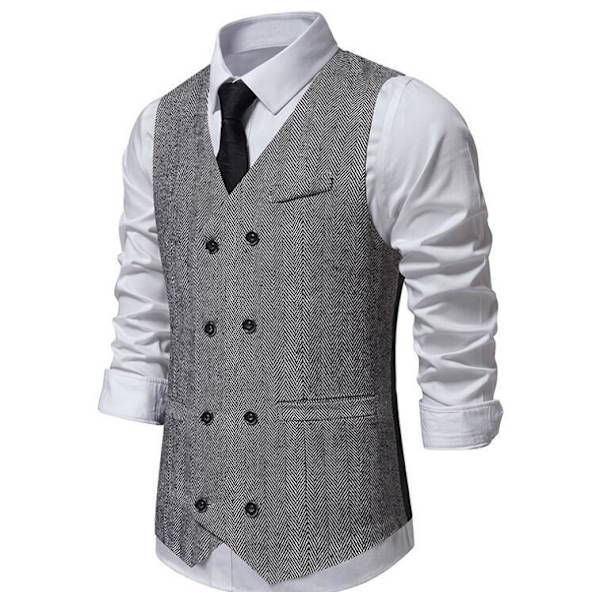 Herrar Slim Fit Dubbelknäppt Väst Light Gray M