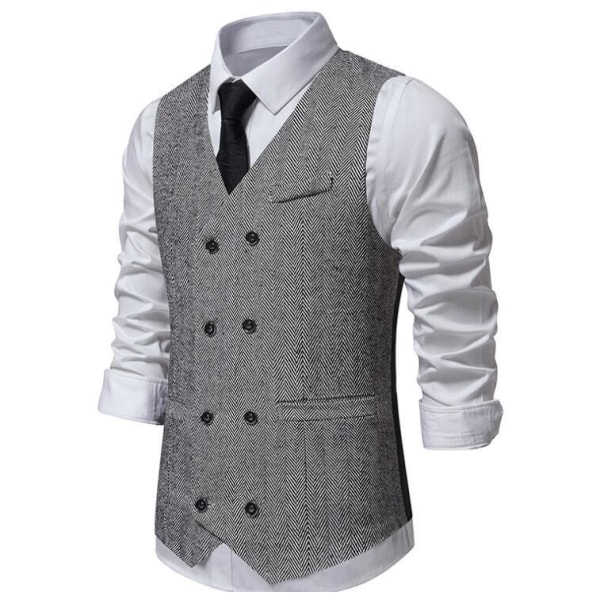 Herre Slim Fit Dobbeltknappet Dressvest Light Gray S