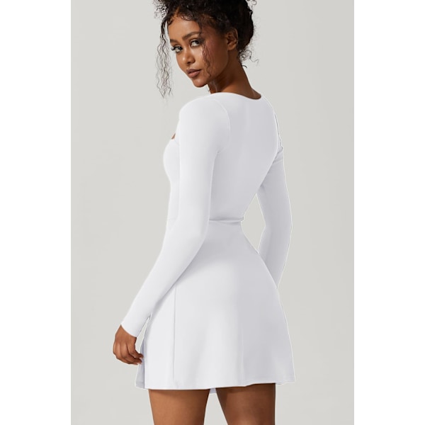 Kvindes Kvadratisk Halsudskæring Bodycon Kjole Langærmet Side Slids Flare Mini Kjole white L