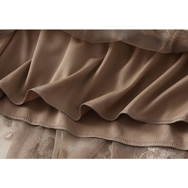 Dame Blomstret Midi Skørt Højtaljet A-Linje Sød Lagdelt Fe Mesh Tulle Plettet Skørt Khaki