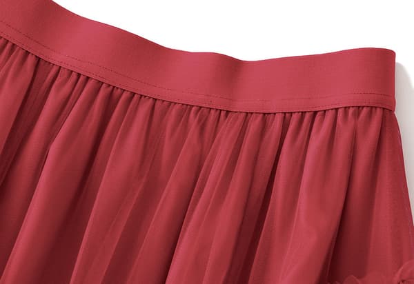 Kvinders Sød Elastisk Talje Tulle Lagdelt Ruffles Mesh Lang Lagdelt Skørt Red