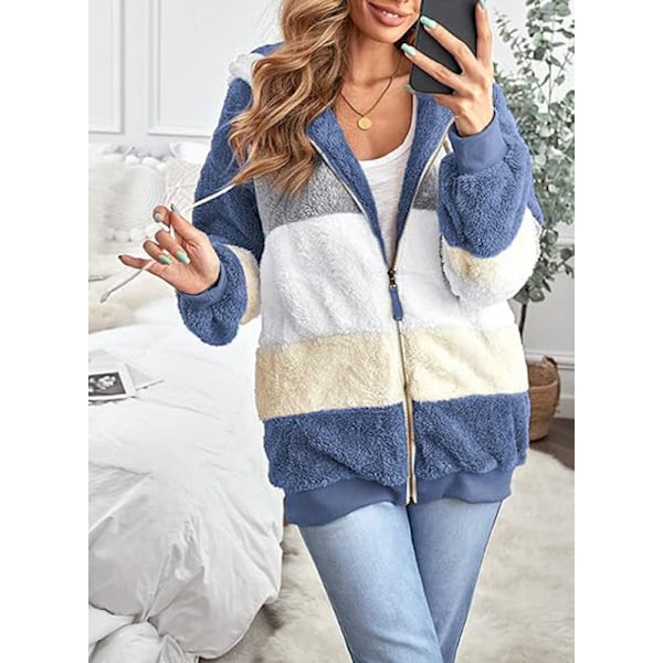 Damjacka med huva i fluffigt fleece, vinterjacka, cardigan, ytterkläder Khaki 4XL