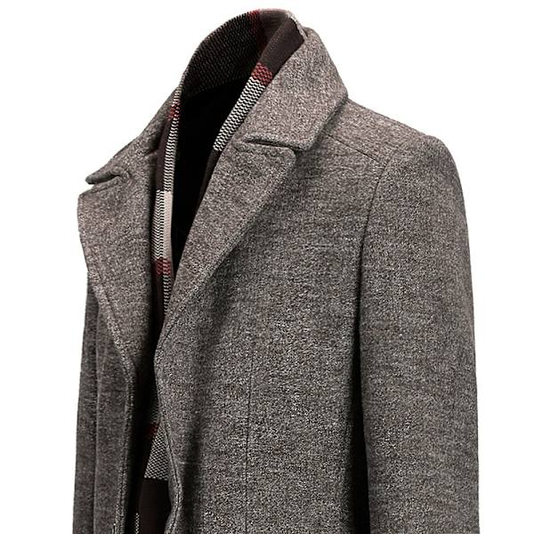 Herrar Ullblandning Peacoat med Avtagbar Mjuk Scarf Coffee L
