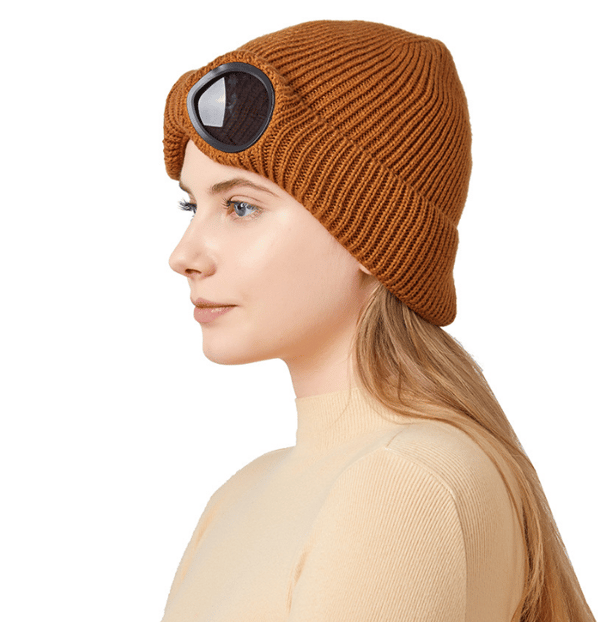 Unisex Goggle Stickad Mössa Vindtät Cap brown