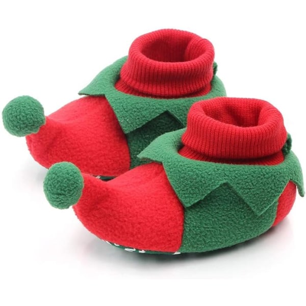 Baby Booties Koselige Fleece-Tøfler Myke Babysko Med Gripende Såler Christmas Tree 12cm