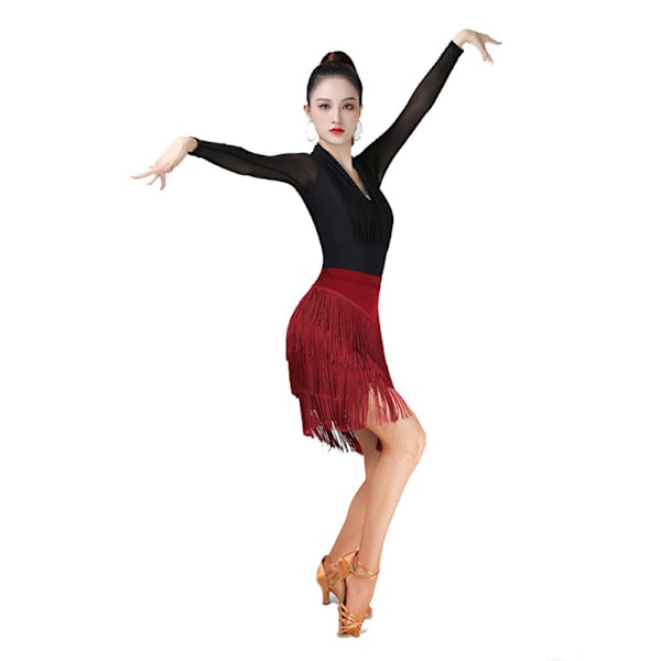 Naisten Fringe-tanssihame Latin Salsa Tango Ballroom-hame Red XL