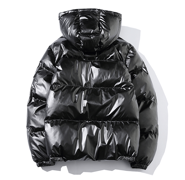 Hooded Full Zip Metallic Shiny Down Coat för män black M