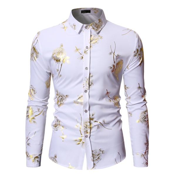Herrar Hipster Slim Fit Långärmad Knappskjortor White XL