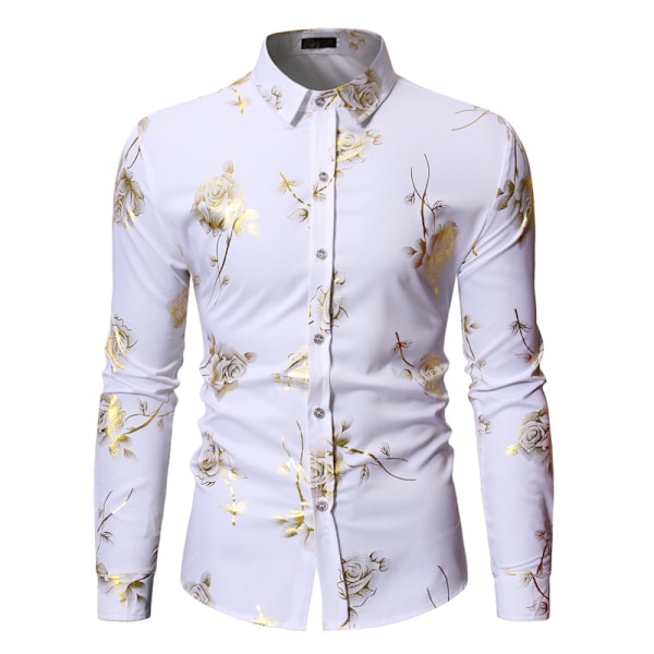 Herre Hipster Slim Fit Langærmet Knappeskjorte White L