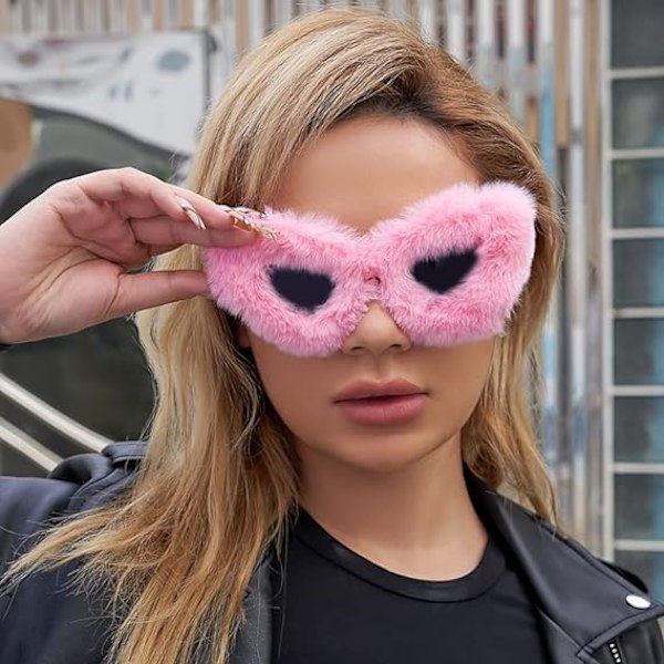 Plush Fuzzy Kattöga Solglasögon för Kvinnor Pink