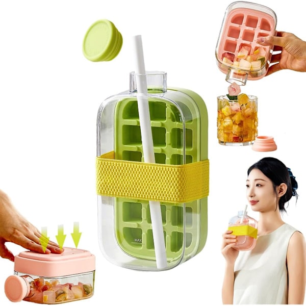Jääpala Pullo – 2-in-1 Kosketusvapaa Jääpala-astia & Vesipullo Kannella Green/800ml