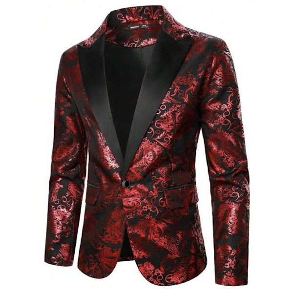 Mænds Blomster Tuxedo Jakke Paisley Sjal Lapel Suit Blazer Jakke til Middag Wine Red M