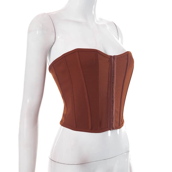 Kvinders Mesh Bustier Stropøs Åben Ryg Crop Top Brown M